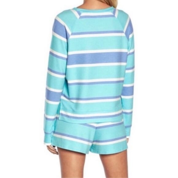 NEW! WILDFOX Sweatshirt & Short Lounge Set Blue Stripe Medium $160 Retail - Picture 3 of 6